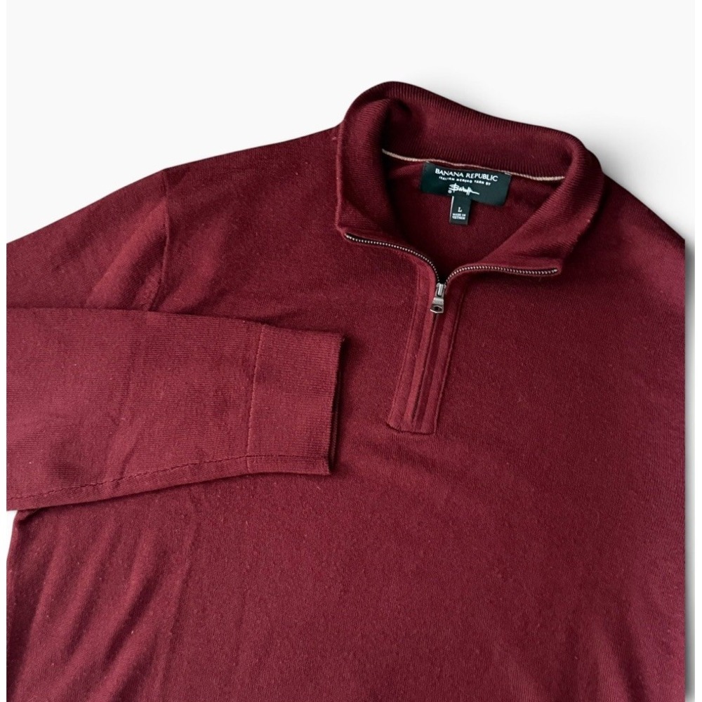 Banana Republic Mens L Maroon Italian Merino Wool 1/4 Zip Sweater Baruffa Preppy